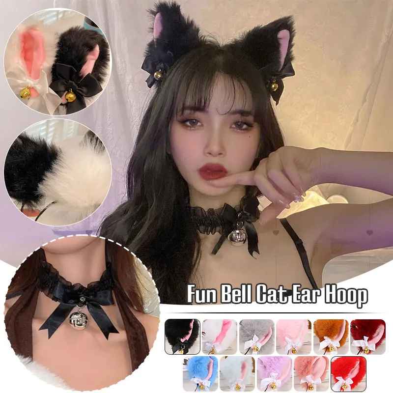 Cute Fluffy Cat Ears Headband with Bells – Kawaii Cosplay Hair Accessory for Women & Girls