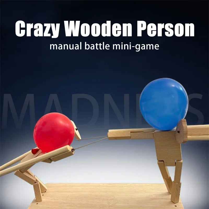 Balloon Bamboo Man Battle Fun Wooden Fencing Puppets Wooden Bots Battle Game Whack A Balloon For Party