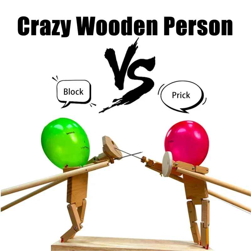 Balloon Bamboo Man Battle Fun Wooden Fencing Puppets Wooden Bots Battle Game Whack A Balloon For Party