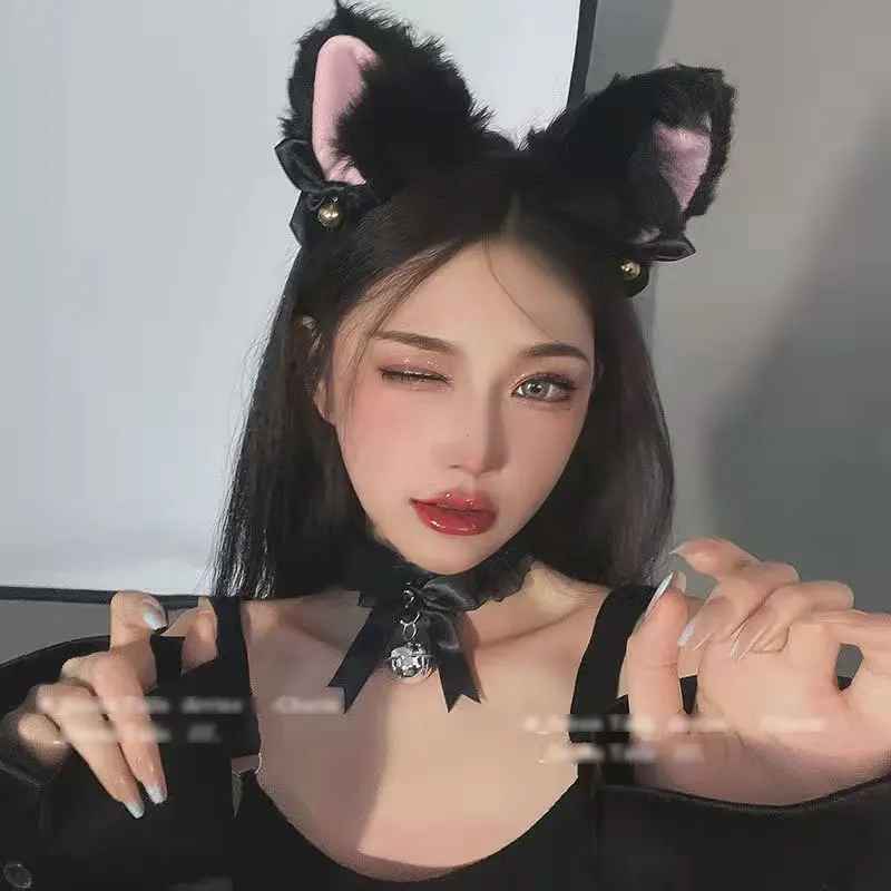 Cute Fluffy Cat Ears Headband with Bells – Kawaii Cosplay Hair Accessory for Women & Girls