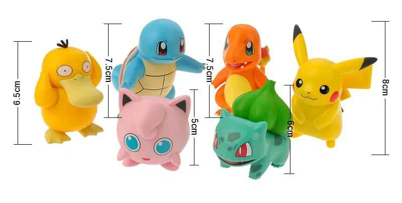 8cm Pokémon Anime Figures with box – Pikachu, Charmander, Squirtle, Bulbasaur & Psyduck Action Model
