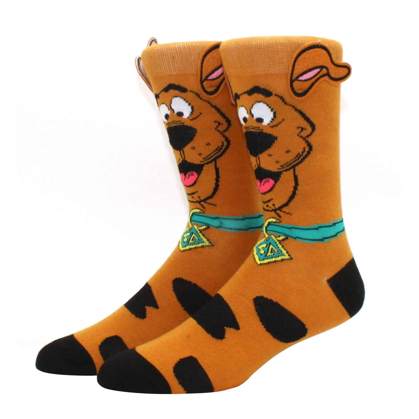 Scooby-Doo Socks | 3D Ear Design & Scooby Face Retro Cartoon Crew Socks | Geekzillaa