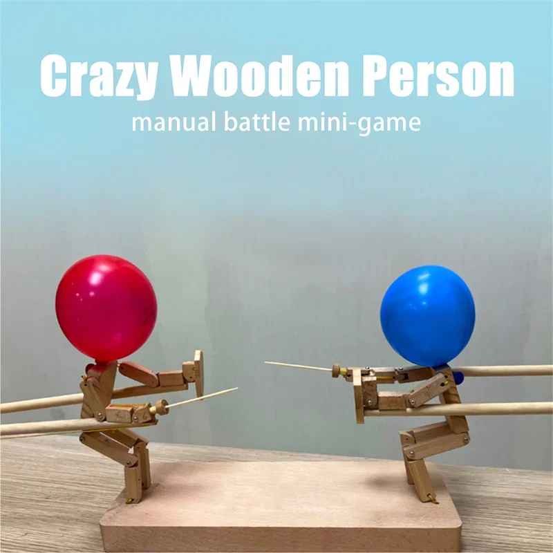 Balloon Bamboo Man Battle Fun Wooden Fencing Puppets Wooden Bots Battle Game Whack A Balloon For Party