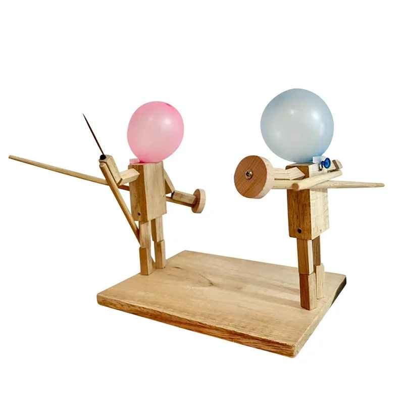Balloon Bamboo Man Battle Fun Wooden Fencing Puppets Wooden Bots Battle Game Whack A Balloon For Party