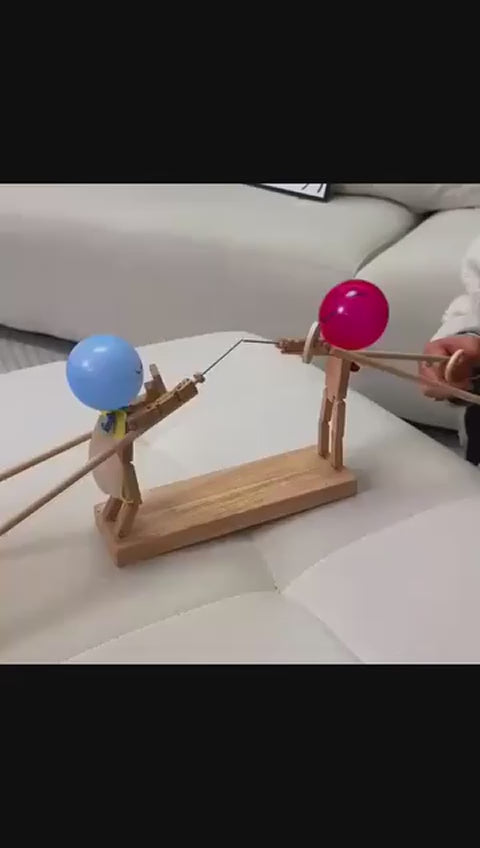 Balloon Bamboo Man Battle Fun Wooden Fencing Puppets Wooden Bots Battle Game Whack A Balloon For Party