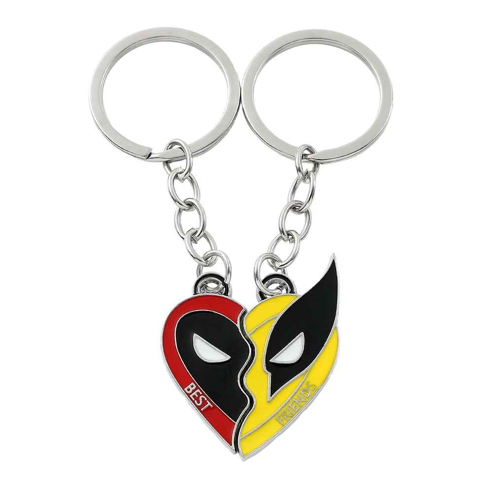 2pcs Deadpool & Wolverine Necklace Keychain Set – Split Heart Best Friends Pendant for Marvel Fans