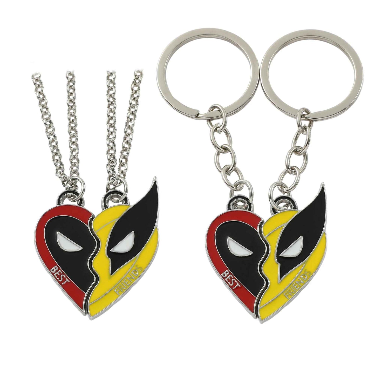 2pcs Deadpool & Wolverine Necklace Keychain Set – Split Heart Best Friends Pendant for Marvel Fans