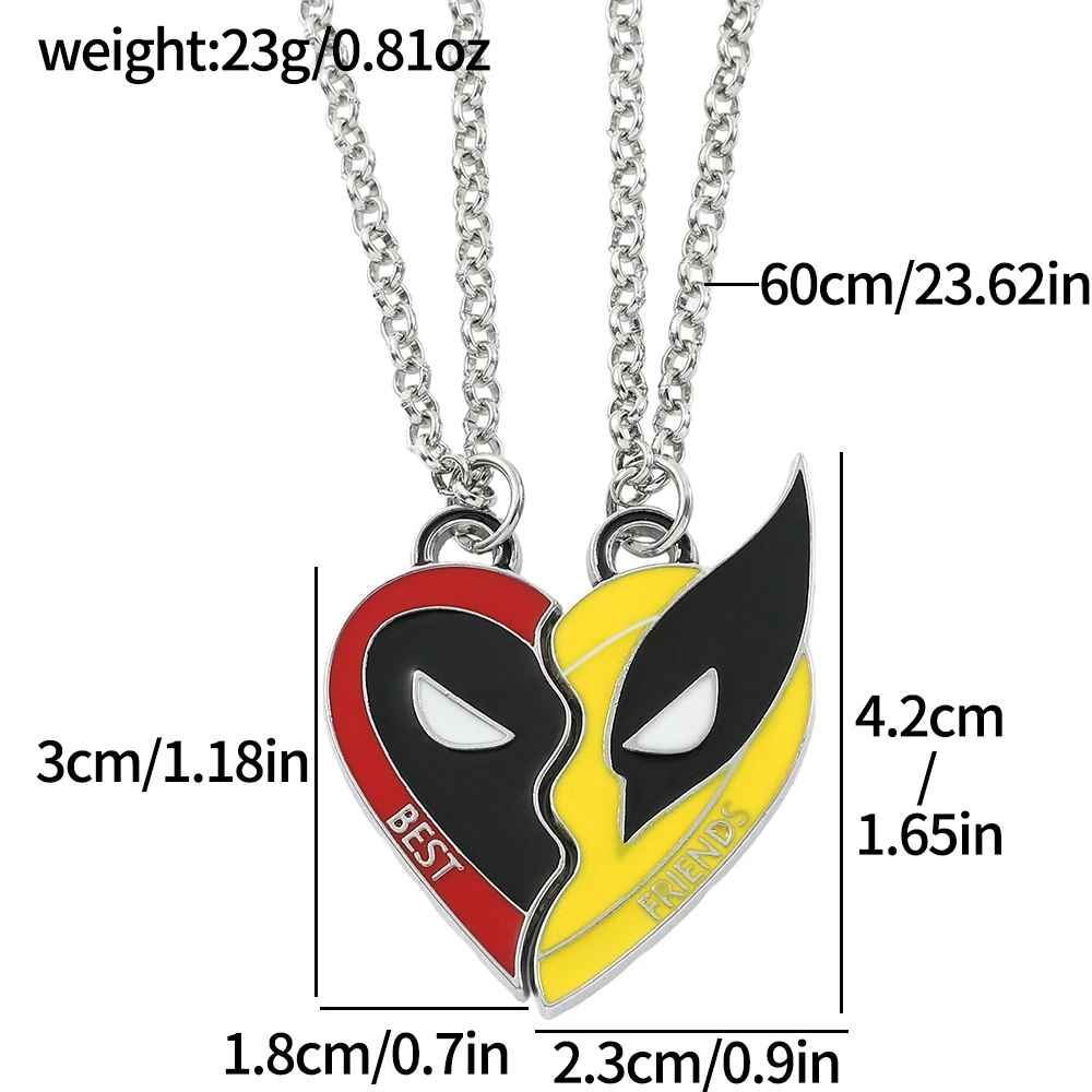 2pcs Deadpool & Wolverine Necklace Keychain Set – Split Heart Best Friends Pendant for Marvel Fans