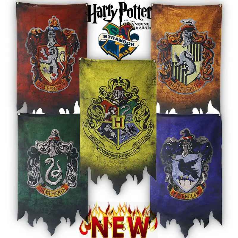 Harry Potter Banner – Hogwarts Flags (Gryffindor, Slytherin, Hufflepuff, Ravenclaw & School Crest | 75x125cm)