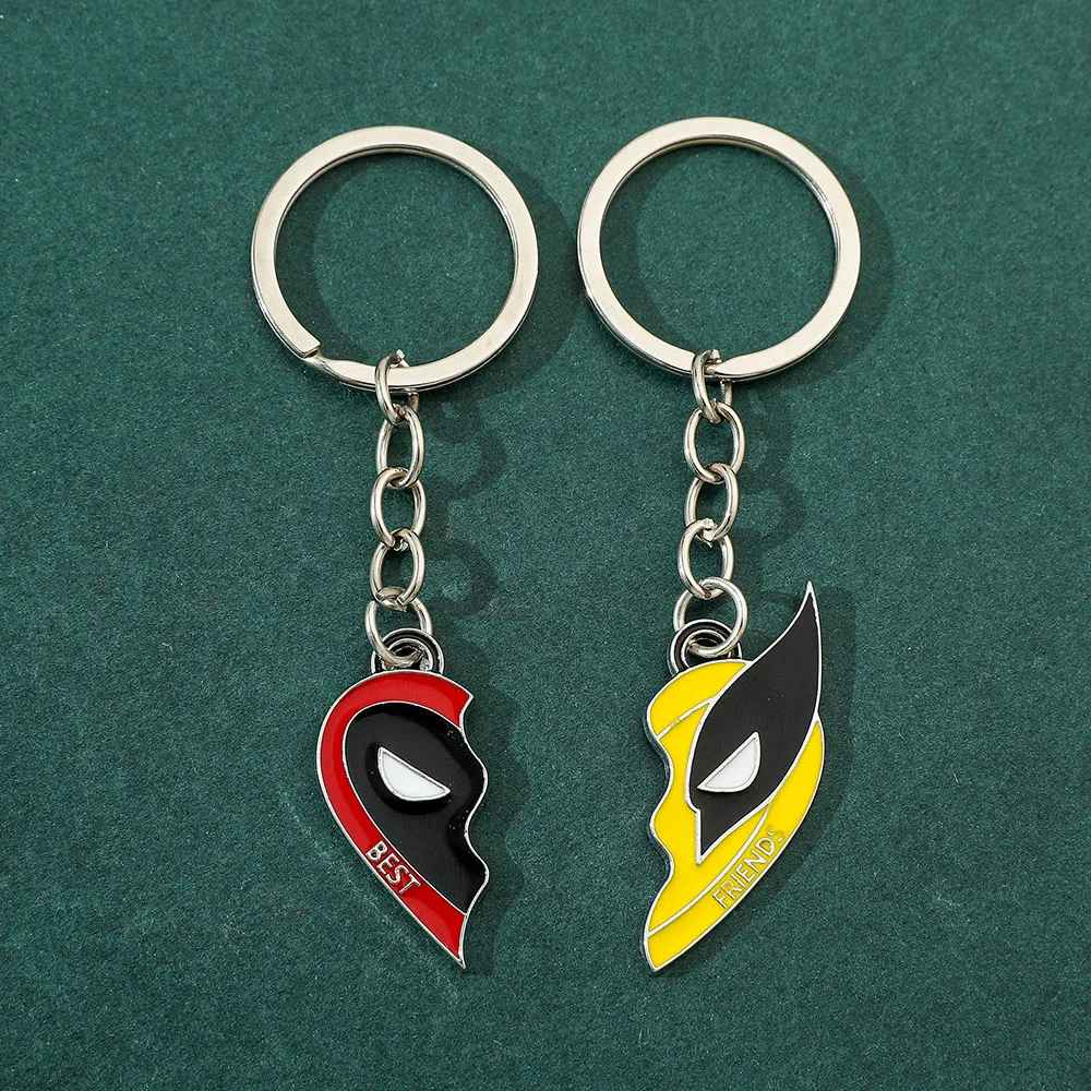 2pcs Deadpool & Wolverine Necklace Keychain Set – Split Heart Best Friends Pendant for Marvel Fans