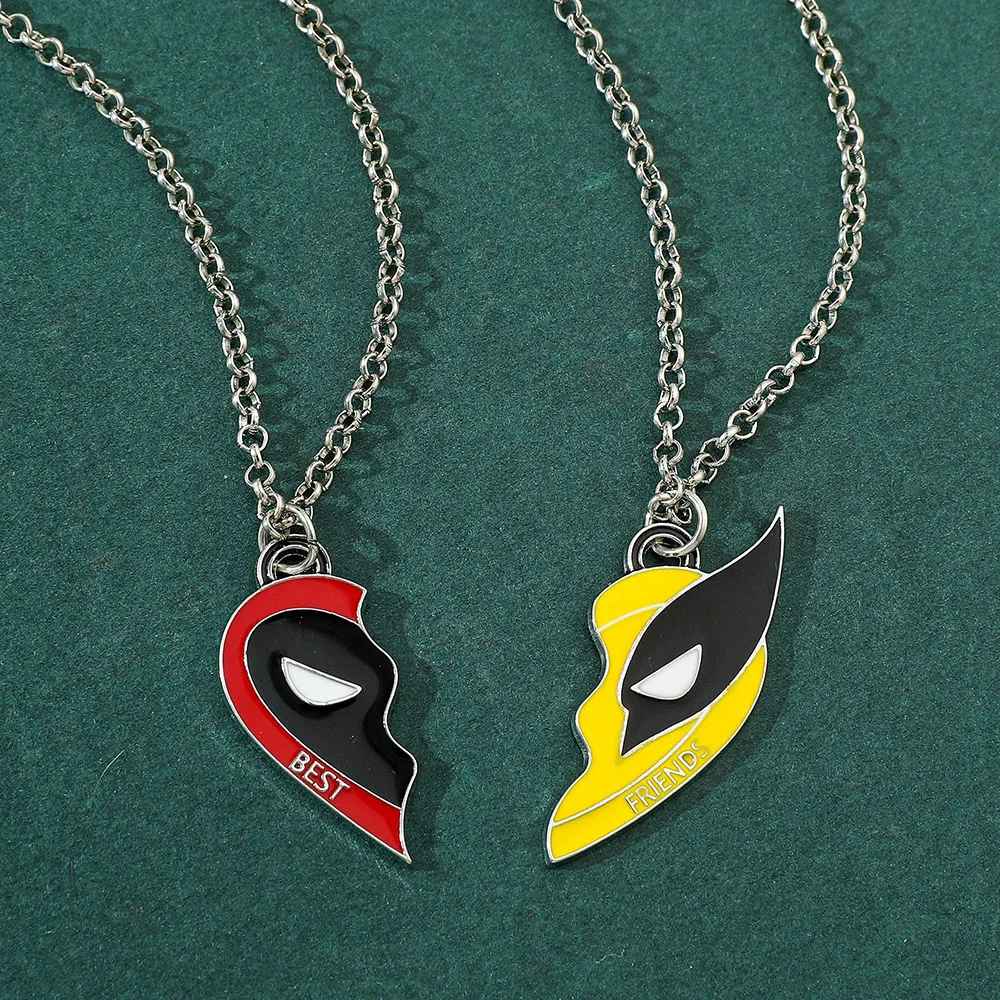 2pcs Deadpool & Wolverine Necklace Keychain Set – Split Heart Best Friends Pendant for Marvel Fans