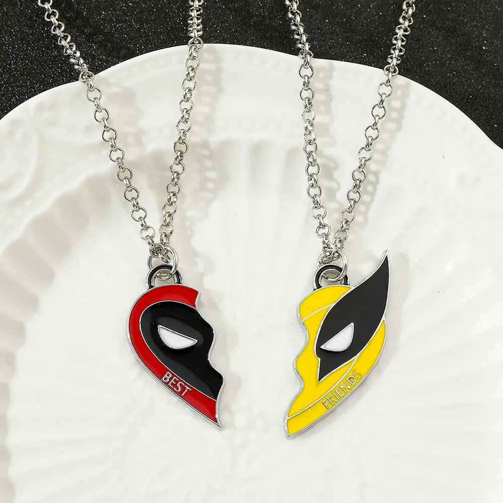 2pcs Deadpool & Wolverine Necklace Keychain Set – Split Heart Best Friends Pendant for Marvel Fans