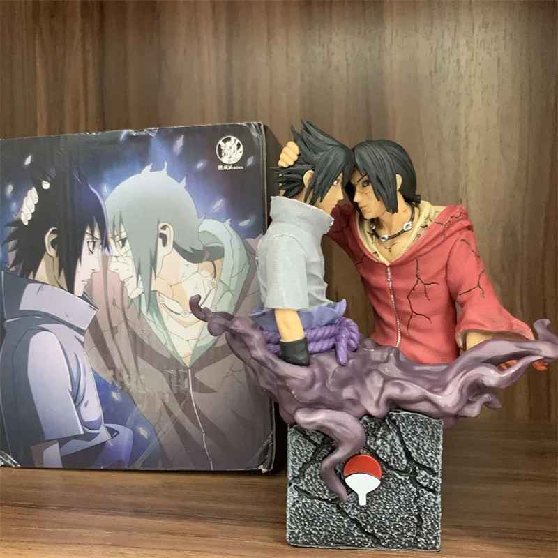 Sasuke & Itachi Uchiha Tribute Statue | Naruto Shippuden Brothers' Farewell Figure | Uchiha Crest Base | Geekzillaa