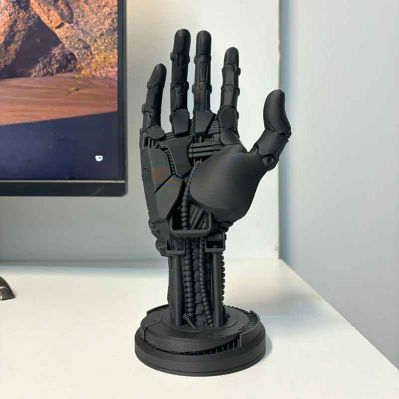 Cyberpunk Robot Hand Statue | Black Mechanical Hand Desk Decor | Geekzillaa