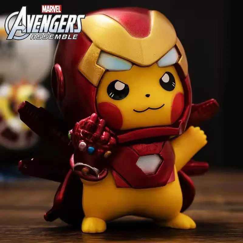Pikachu Deadpool Iron Man Figure | Superhero Cosplay Chibi Marvel Pokémon Cross-Over Toy | Geekzillaa