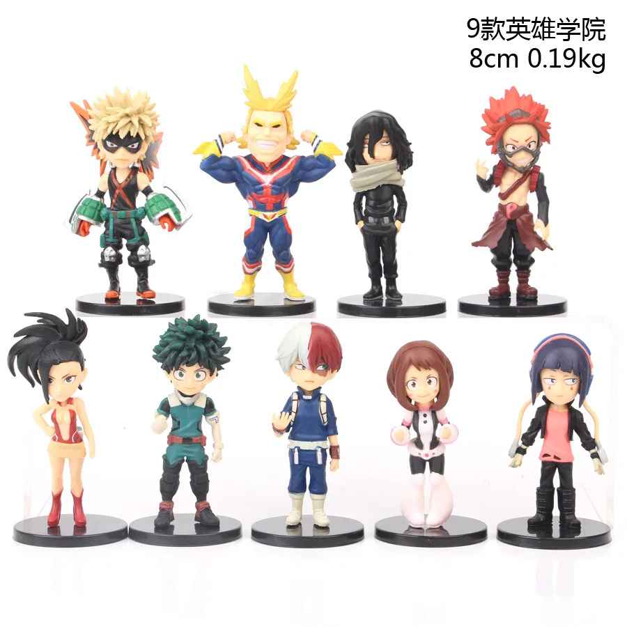 My Hero Academia 8cm mini figures including Deku All Might Bakugo and Todoroki chibi statues