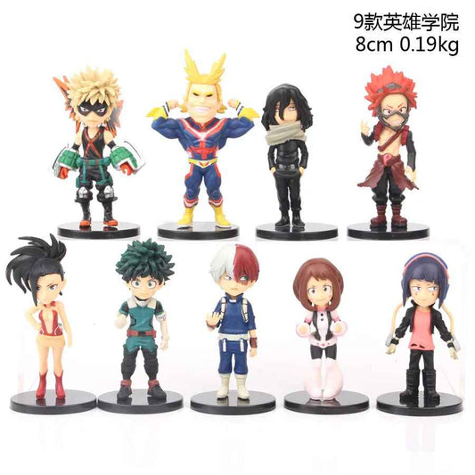 My Hero Academia 8cm mini figures including Deku All Might Bakugo and Todoroki chibi statues