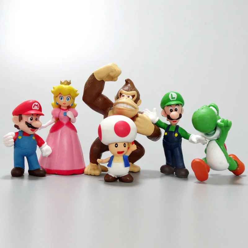 Mario, Luigi, Peach & Yoshi Collectible Toy Set (6 Pcs)