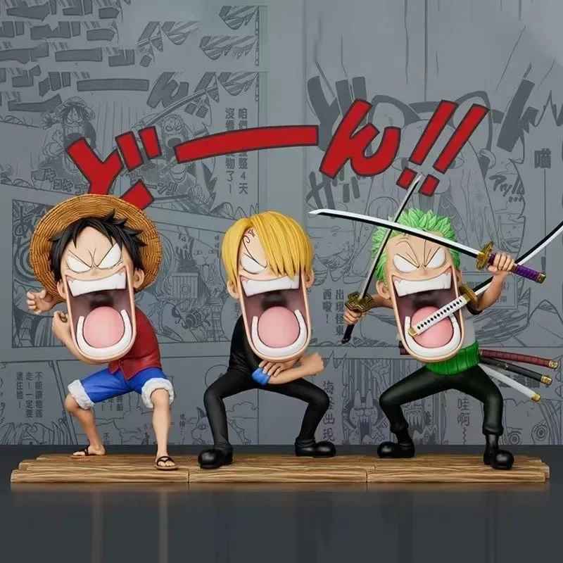 One Piece Laughing Figure Set | Luffy, Zoro & Sanji Skypiea Statue | Monster Trio Joy Boy Collectible | Geekzillaa