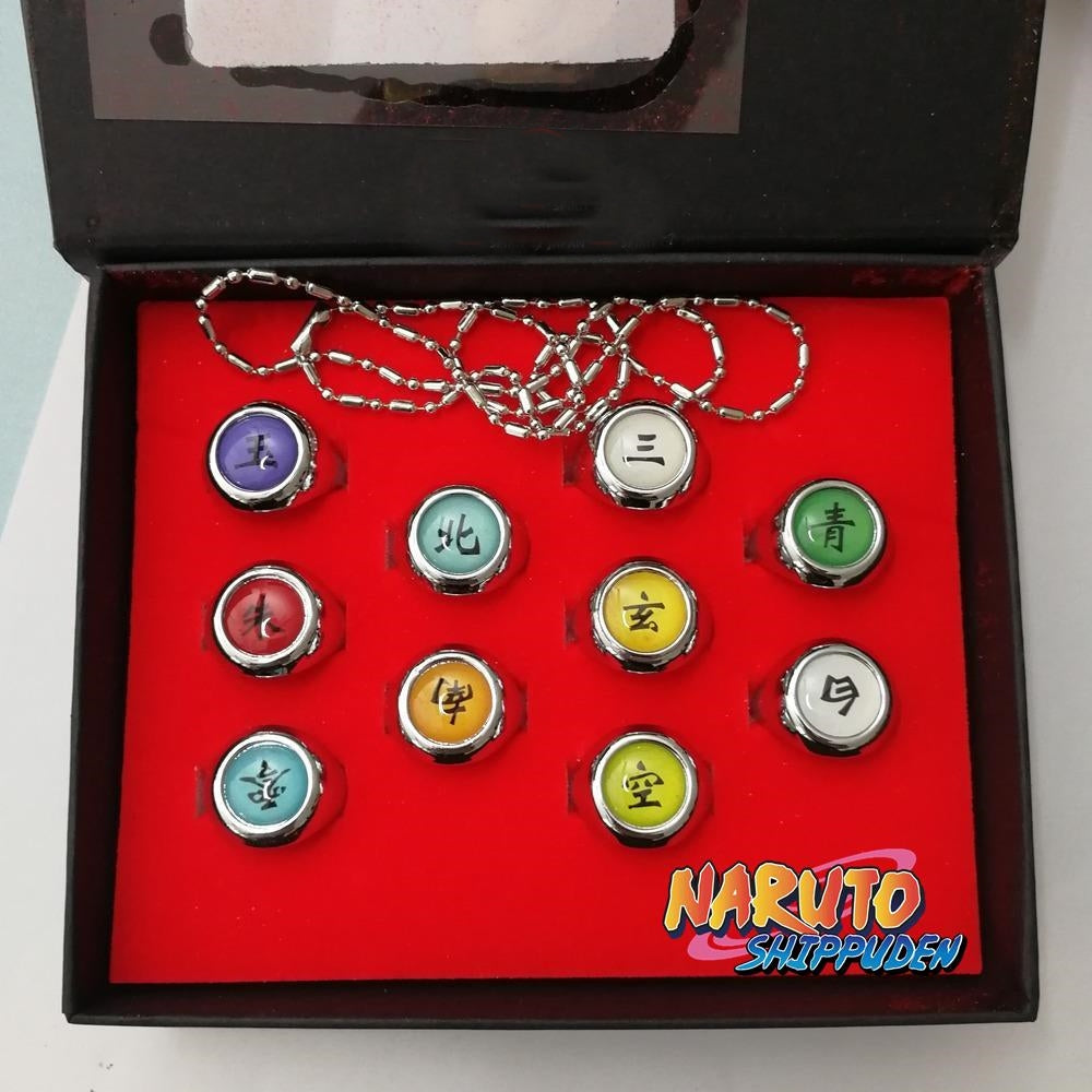 10 Pcs Naruto Rings Akatsuki Cosplay Member’s Ring Set New In Box Metal Ring
