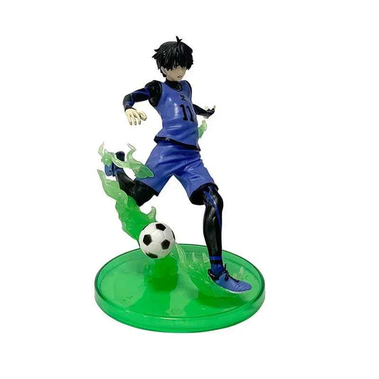 Blue Lock Isagi Yoichi figure #11, shown from behind, in a kicking motion with green energy effects.