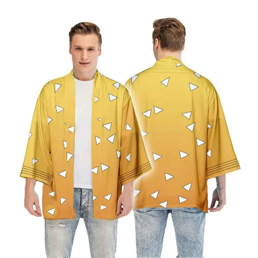Anime Yellow Cloak Halloween Cosplay Agatsuma Zenitsu Kimono Robe Cloak Costume