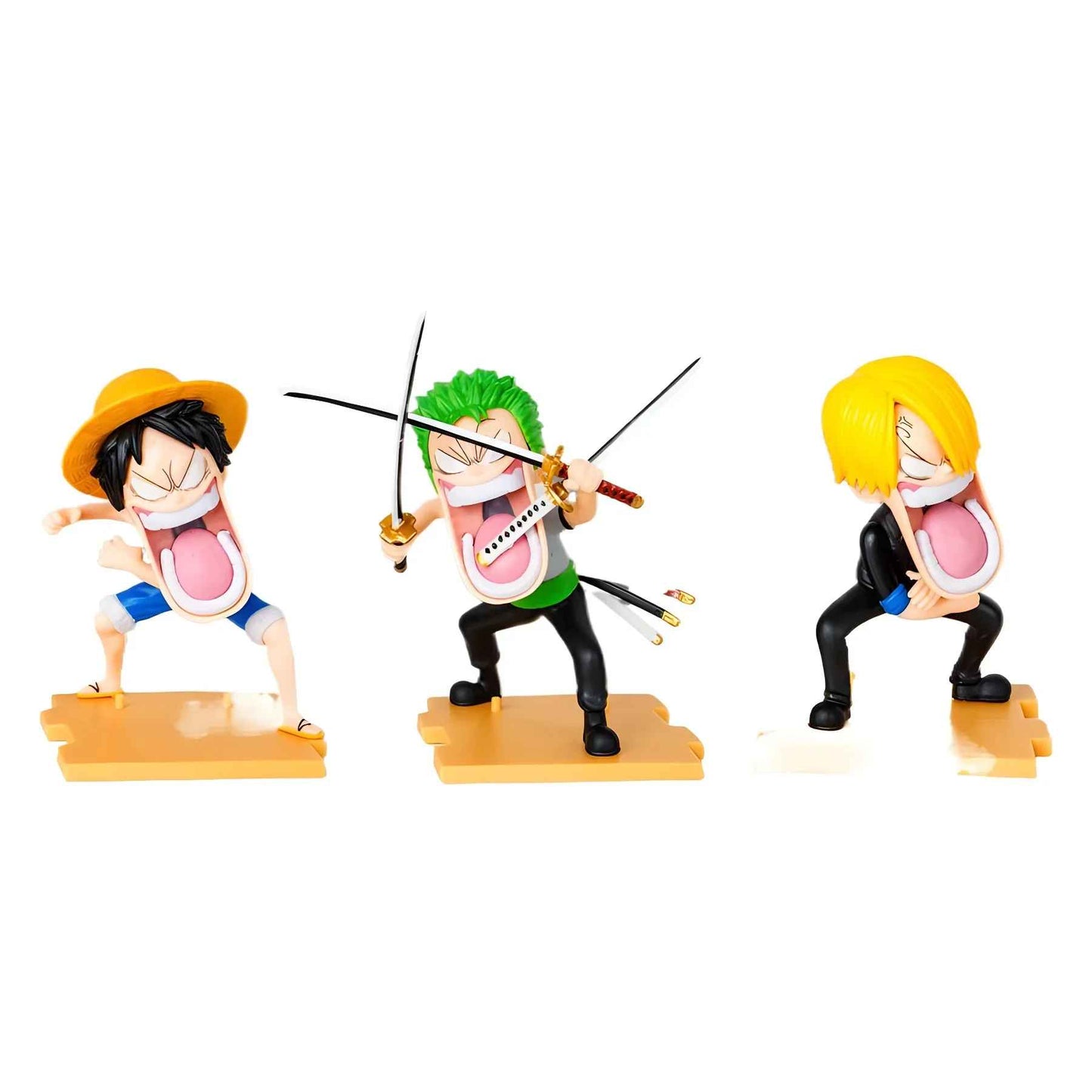 One Piece Laughing Figure Set | Luffy, Zoro & Sanji Skypiea Statue | Monster Trio Joy Boy Collectible | Geekzillaa