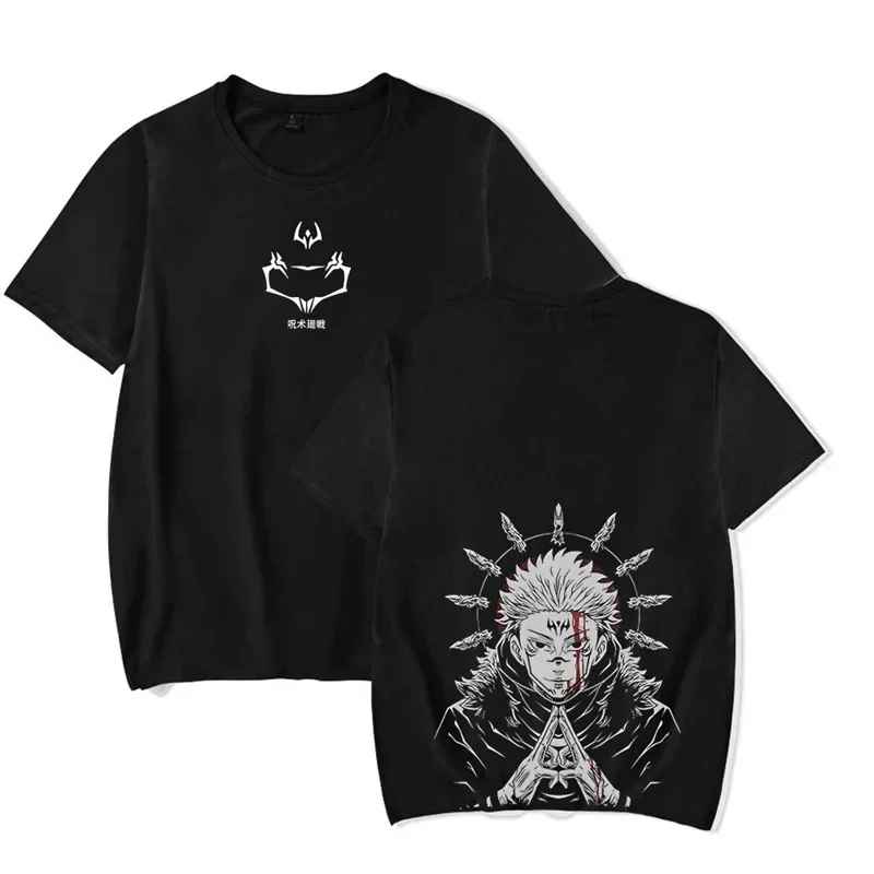 Black Ryomen Sukuna T-shirt Jujutsu Kaisen anime graphic apparel front and back view