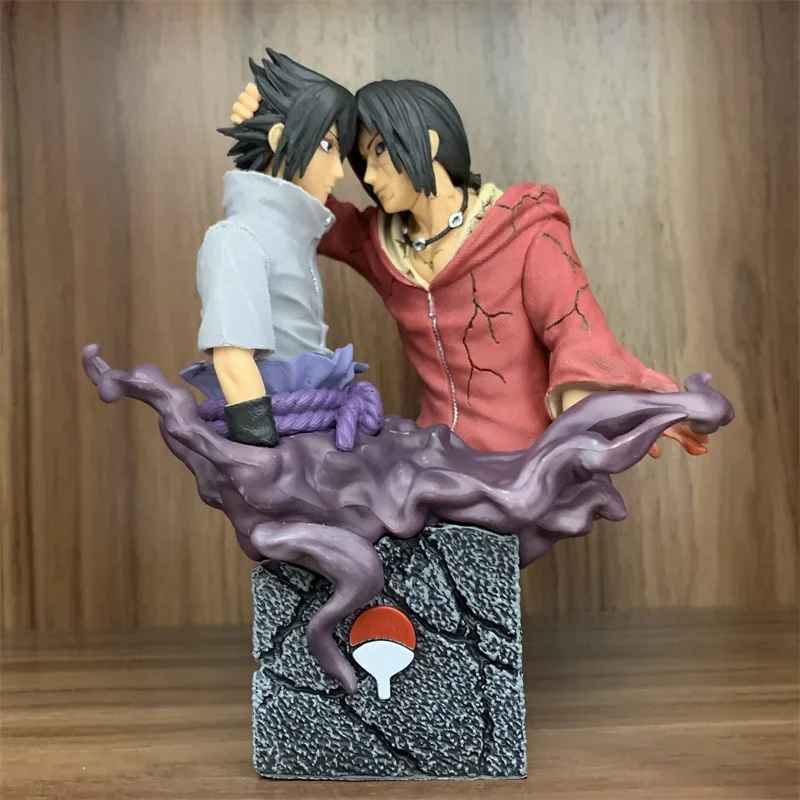 Sasuke & Itachi Uchiha Tribute Statue | Naruto Shippuden Brothers' Farewell Figure | Uchiha Crest Base | Geekzillaa