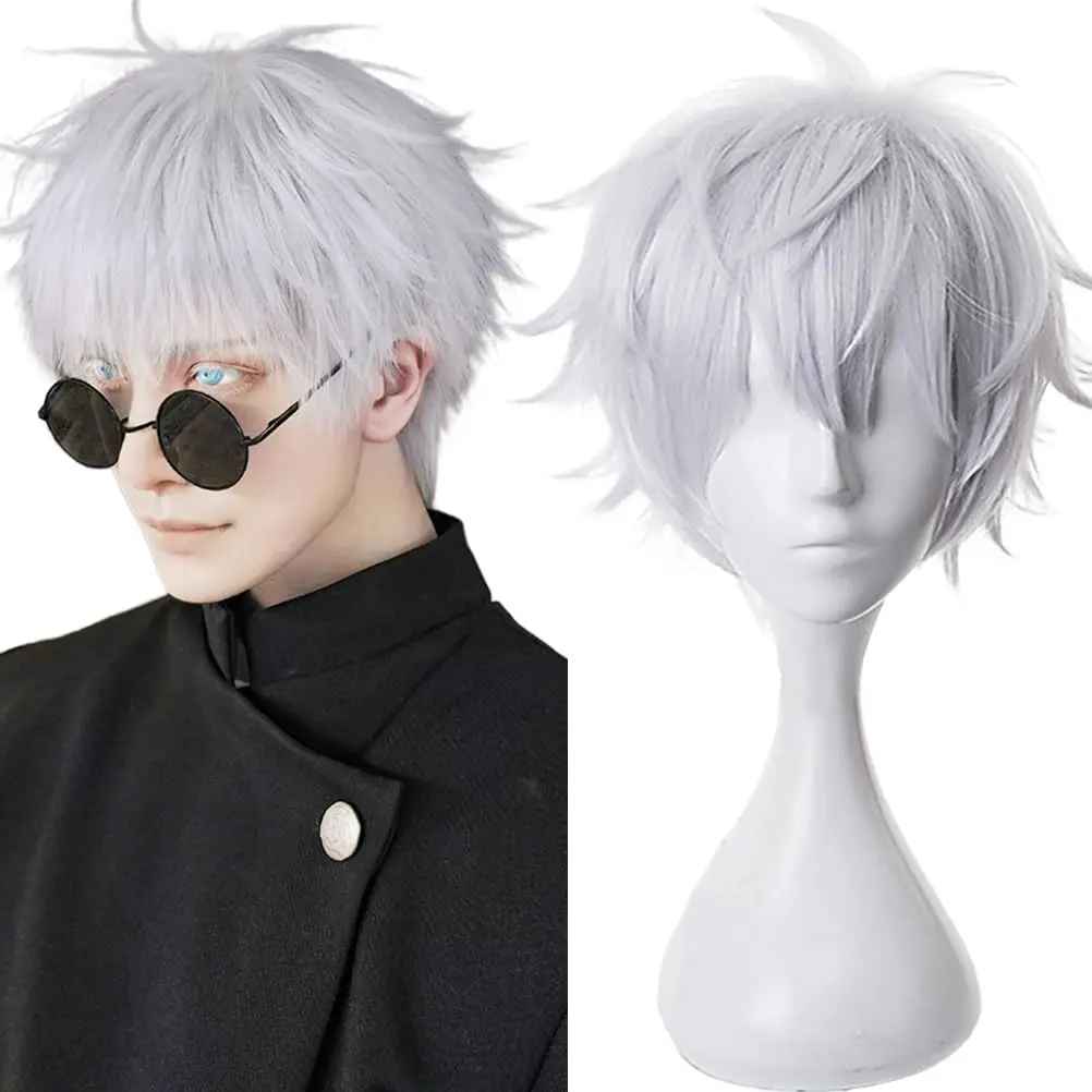 Satoru Gojo Cosplay Wig – Jujutsu Kaisen Short White Synthetic Hair (Heat Resistant)