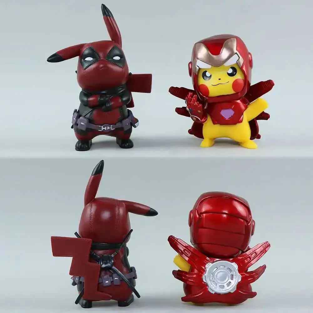 Pikachu Deadpool Iron Man Figure | Superhero Cosplay Chibi Marvel Pokémon Cross-Over Toy | Geekzillaa