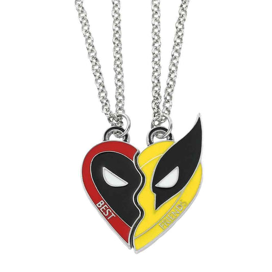 2pcs Deadpool & Wolverine Necklace Keychain Set – Split Heart Best Friends Pendant for Marvel Fans