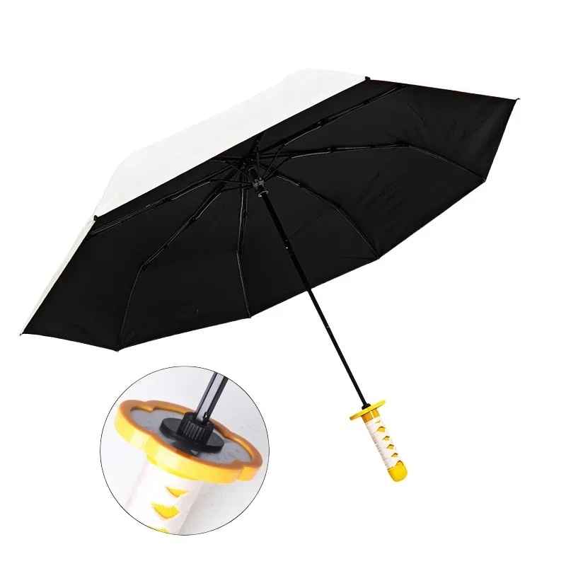 Black katana handle umbrella with yellow Tsuba (guard), inspired by Zenitsu Agatsuma from Demon Slayer.