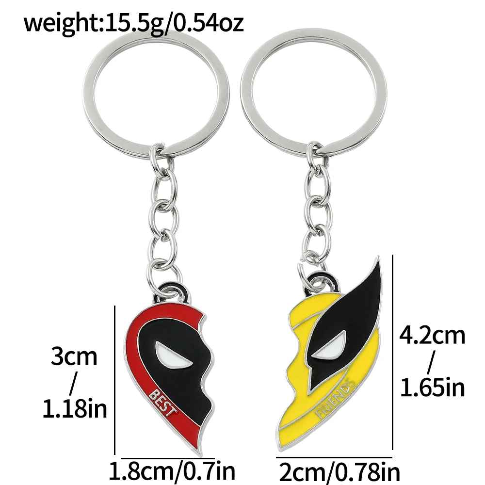 2pcs Deadpool & Wolverine Necklace Keychain Set – Split Heart Best Friends Pendant for Marvel Fans