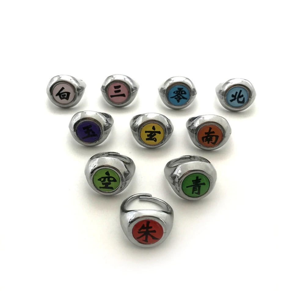 10 Pcs Naruto Rings Akatsuki Cosplay Member’s Ring Set New In Box Metal Ring